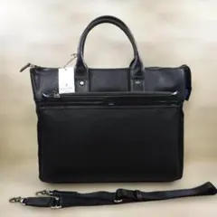 ランバンオンブルー 定価4万2900円 2WAY ビジネス トートバッグ 黒牛革のサムネイル
