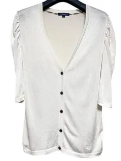 美品　バーバリーブルーレーベル　7部袖　カーディガン　ロゴ刺繍　ベージュ　M