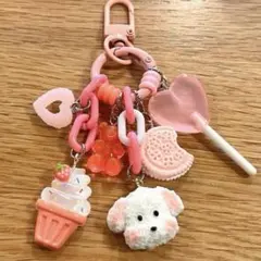 【ハンドメイド】じゃらじゃらキーホルダー　ピンク