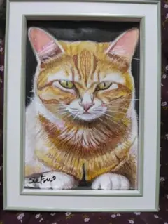 猫 手描きアクリル画 原画一点物（フレーム付き）