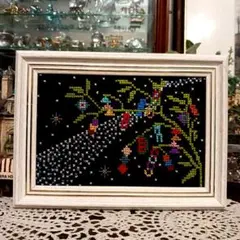 七夕　七夕飾り　七夕祭り　刺繍フレーム　クロスステッチ　完成品　織姫　彦星