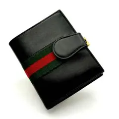 GUCCI シェリーライン ブラック レザー がま口 二つ折り財布