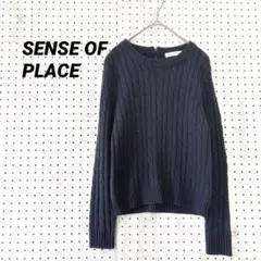 センスオブプレイス ケーブルニット バックジップ ニットトップス（F）ネイビー