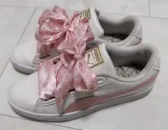 PUMA リボンスニーカー　　ピンク×ホワイト　24cm
