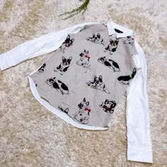 【未使用品】GGD 総柄　犬　メンズ　シャツ　長袖　日本製　3 Lサイズ相当