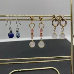 【NO32】ハンドメイドの天然石のピアス 3点