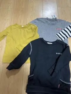 トレーナー、ロンTなど3点セット（イエロー・グレー・ブラック）90センチ