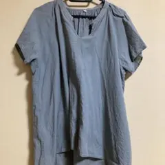 無印　強撚ボイルフレンチスリーブブラウス　サイズL グリーン