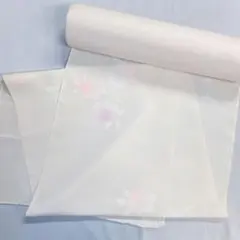 反物　正絹　着尺　ちりめん　縮緬　鶴　花模様　白　着物　052t