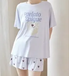 新品ジェラピケ　接触冷感ケーキワンポイントTシャツ&ハート柄ショートパンツセット