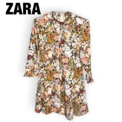 美品ZARA ザラ 花柄 総柄 ミニ ワンピース M チュニック ボタニカル