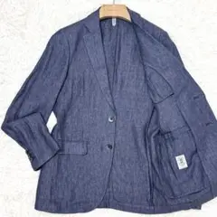美品 PAPAS パパス リネン100% テーラードジャケット ネイビー 日本製