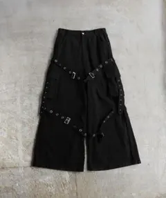 Erar ヴィンテージライクスプレー加工ベルトデザインギミックデニムカーゴパンツ