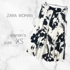 ✴︎ザラ✴︎ フレアスカート 抽象花柄 ミディ丈（XS）モノトーン コットン混
