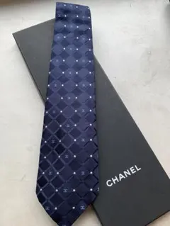 新品未使用】CHANEL シルクネクタイ ブルー系 ストライプ ココマーク