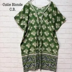 Cutie Blonde 花柄ワンピース（M）緑 エスニック ギャザー 春夏のサムネイル