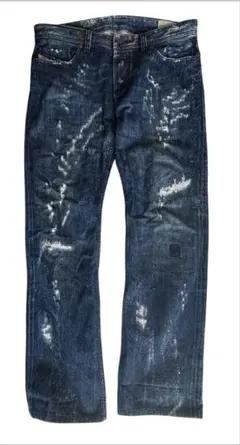「美品」ディーゼル　ダメージ加工ダークブルーストレートジーンズ　W31 L32