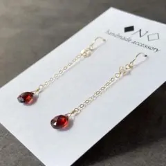 14kgf 宝石質ガーネットのピアス スワロフスキー・クリスタル セミロング