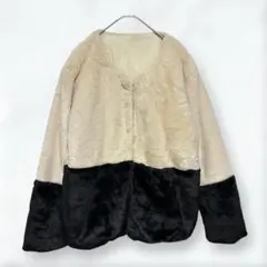 k0019 アナップ ボアジャケット 白 黒 フリー バイカラー 厚手 秋冬