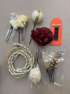 髪飾りセット 赤 金