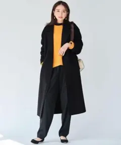 23区 MANTECOリバー ロング コート ブラック 黒 ウール 大きいサイズ