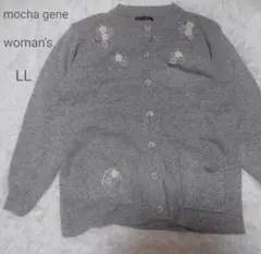 mocha gene 花刺繍 ニットカーディガン LL