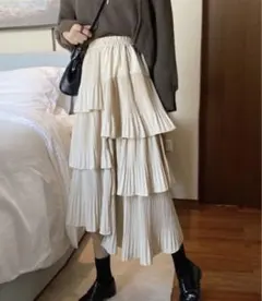 【本日限定価格】ティアードスカート　ロングスカート　アイボリー