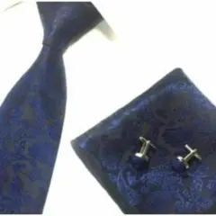 ネクタイ　ポケットチーフ　カフス　３点セット ペイズリー　結婚式 卒業式 入学式