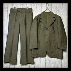 【ヴィンテージ☆スーツ☆セットアップ】カーキ☆グリーン☆英国生地☆ウール　M