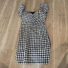チェック柄オフショルワンピース
