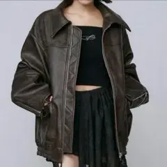 【美品】EMODA ヴィンテージライクオーバーブルゾン　ブラウン