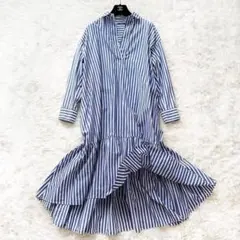 【美品】Aラインスキッパーワンピース ストライプ柄　大きめサイズ　ロング丈