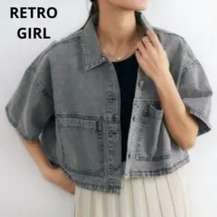 《RETRO GIRL》クロップドデニムシャツ ブラックウォッシュ ショート丈