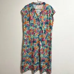 花柄 シャツワンピース ロング カラフル おしゃれ