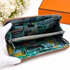 HERMES エルメス 長財布 アザップロング シルクイン オレンジ系
