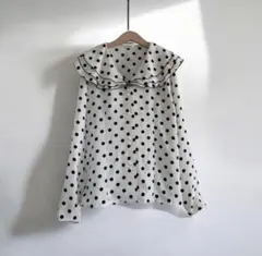 ビンテージ昭和レトロビッグカラーフリル襟ドット柄クラシカルブラウス