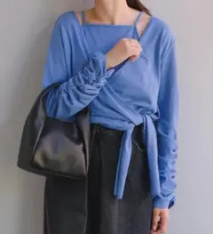 カスタネ　カシュクールTOPS　【F】　ブルー　シャーリング　長袖　肌見せのサムネイル