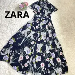 完売　美品　ZARA 和柄　花柄　ロングワンピース　XS
