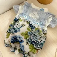 ハンドメイド♡犬服 紫陽花の重ね着風バルーンワンピース