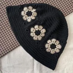 クロシェハット　大人用　男女兼用　クラッシャーハット　ハンドメイド　かぎ編み