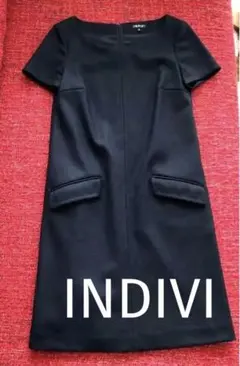 【美品】INDIVI ウール半袖ワンピース　ブラック