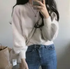 ★新品★ ニット セーター 韓国 ゆったり トップス オルチャン オフホワイト