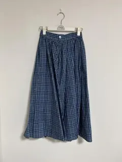 ネイビー系チェック フレアロングスカート