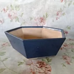 青 六角形 陶器製植木鉢 陶芸 盆栽 園芸 ガーデニング 窯 鉢473