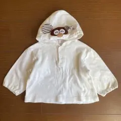 ベビー フード付き アニマルパーカー アイボリー 80 可愛い耳付き トレーナー