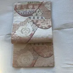 絹製 袋帯 花柄 赤金