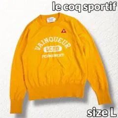 美品【le coq sportif】ゴルフ ウールセーター ロゴ刺繍 黄色系 L