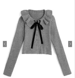 GRL フリルカラーリボンリブニットカーディガン