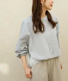 アーバンリサーチ　ストライプ バンドカラーシャツ 長袖