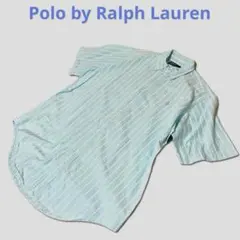 Polo Ralph Lauren 半袖ストライプシャツ M 水色 ポニー刺繍